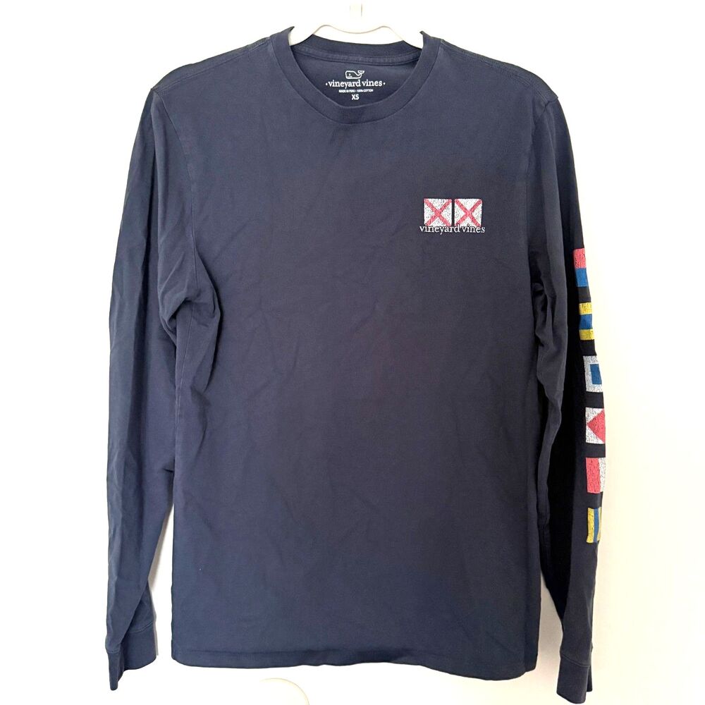 Vineyard Vines Blue Mens Long Sleeve Crewneck Cotton Graphic Tee Sz XS